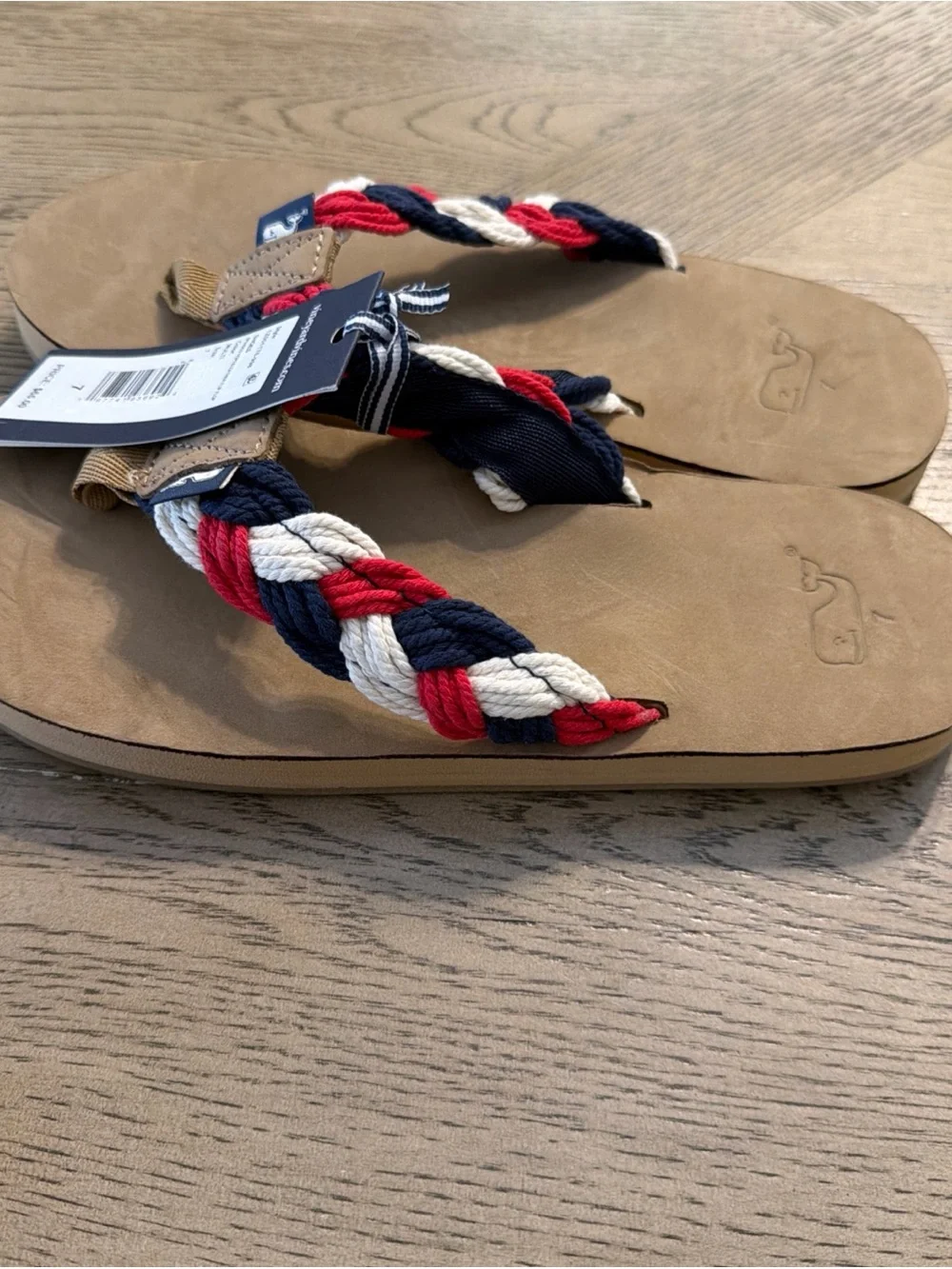 Vineyard Vines Size 7 Flip Flops. Braided Rope And Leather. Red, White